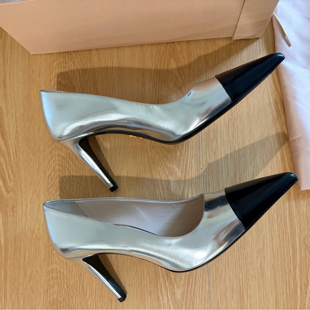 Prada Metallic Silver and Black Heels - Picture 5 of 8